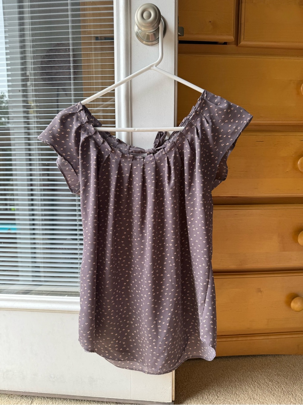 LC Lauren Conrad Mauve Blouse with Cream Dot Print